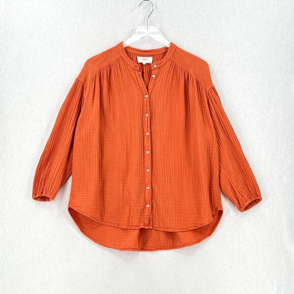 XIRENA Atlee Shirt Womens Small Deep Amber Orange Long Sleeve Button Up Gauze - Picture 4 of 16